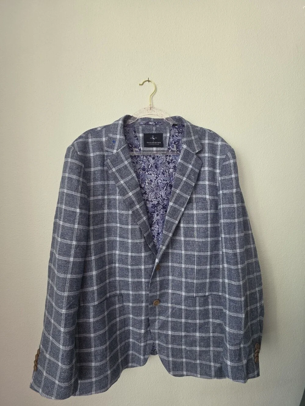 TailorByrd Blue Plaid Lightweight Blazer Sport Coat Paisley Lining 46R